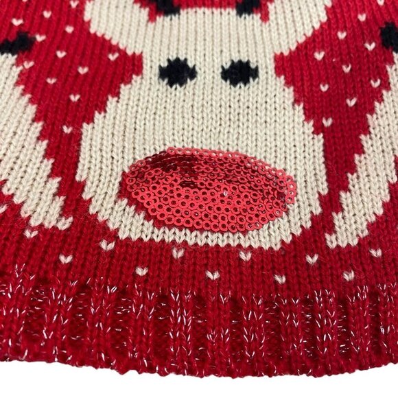 Nordic Reindeer Beanie Hat with Pompom Holiday Knit Cap - Picture 7 of 8